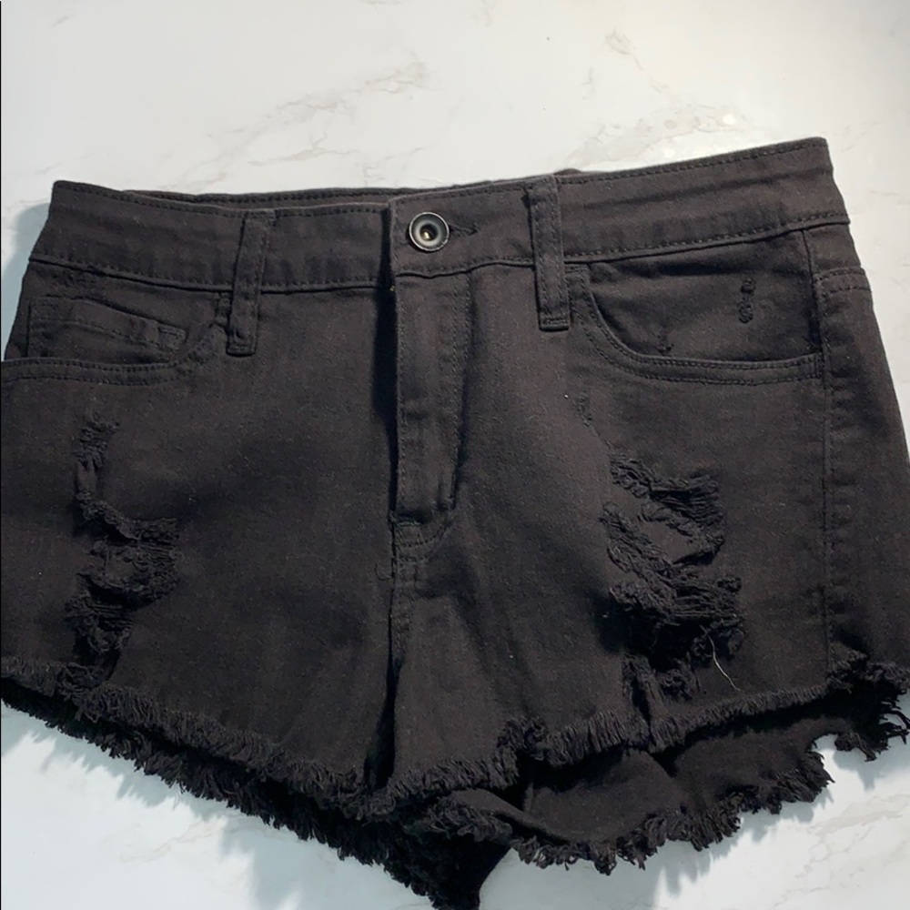 High Waisted Black Denim Shorts